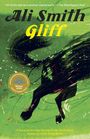Text: „Ali Smith Gliff“, „Ali Smith delivers another masterwork.“ Illustration eines Pferdes auf grünem Hintergrund.