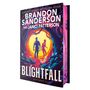 Das Buch "Blightfall" von Brandon Sanderson und Janci Patterson zeigt zwei Figuren in einem leuchtenden Wald.