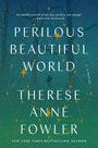 "Perilous Beautiful World", Therese Anne Fowler. Zitat von Kristin Hannah. Silhouette im Wald, goldene Sternenmuster.