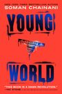 "YOUNG WORLD" in großer Schrift, rote Hintergrundfarbe, Kapitol-Kuppel auf dem Kopf. Aussage von Nic Stone.