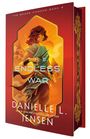 Text: „THE ENDLESS WAR“, „DANIELLE L. JENSEN“, „THE BRIDGE KINGDOM BOOK 4“. Illustration einer Person mit Dolch.