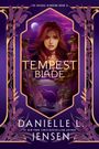 Text: "The Tempest Blade", "The Bridge Kingdom Book 6", "Danielle L. Jensen". Illustration: Frau vor lila Mond, umrahmt von floralen Mustern.