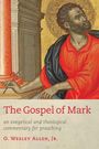 "The Gospel of Mark" in roter Schrift; Illustration: Mann mit Bart, rotem Gewand, Feder in der Hand, vor einem Goldhintergrund.