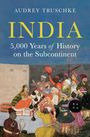 Text: "AUDREY TRUSCHKE", "INDIA", "5,000 Years of History on the Subcontinent". Illustration: Menschen in farbenfrohen Gewändern.