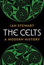 "Ian Stewart, The Celts, A Modern History." Grünes, spiralförmiges keltisches Design auf schwarzem Hintergrund.