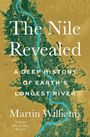 „The Nile Revealed: A Deep History of Earth's Longest River“ von Martin Williams. Karte mit blauem Flusslauf auf goldenem Grund.