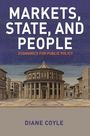 "MARKETS, STATE, AND PEOPLE: ECONOMICS FOR PUBLIC POLICY" von Diane Coyle steht über einem klassischen Stadtbild.