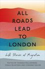 Text: "ALL ROADS LEAD TO LONDON. Life Stories of Migration." Abstrakte bunte Wellen in Rot, Orange, Blau und Gelb.