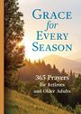 "Grace for Every Season: 365 Prayers for Retirees and Older Adults." Sonnenuntergang hinter Hügeln und Bäumen.