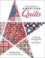 Titel: "Commemorative American Quilts". Bunt gemusterte Quilt-Segmente in Sternform angeordnet.