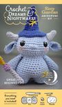 "Crochet Dreams & Nightmares: Sleep Guardian Amigurumi Kit. Great for beginners! Video included."  
Kleines gehäkeltes Wesen mit Hut.