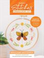 "Sunny Stitches Embroidery Kit" in Orange. "Learn to Embroider: Everything You Need Is Included!" zeigt einen gestickten Schmetterling.