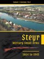 Text: "Samuel J. Newland, Ph.D", "Steyr Military Small Arms", "1864 to 1945". Oben ein Fluss, Stadtpanorama, unten ein Gewehrbild.