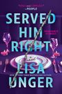"EDGY and COMPLEX." -PEOPLE. "VENGEANCE IS SWEET." Ein eleganter gedeckter Tisch mit lila Hintergrund.