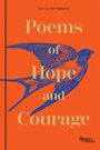 "Poems of Hope and Courage", Herausgeber: Ana Sampson. Illustration eines blauen Vogels auf orangem Hintergrund.
