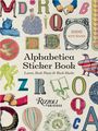 "Alphabetica Sticker Book" - Einband mit nostalgischen Buchstaben, Symbolen, und "1000 Stickers"-Text in einem kunstvollen Kreis.