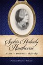 "Sophia Peabody Hawthorne, A Life, Volume 2, 1848-1871, Patricia Dunlavy Valenti." Ein Porträt im goldenen Rahmen auf blauem Muster.