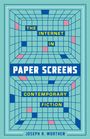„THE INTERNET IN PAPER SCREENS CONTEMPORARY FICTION“, Joseph R. Worthen. Rastergrafik mit blauen und rosa Elementen.