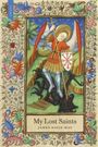 „My Lost Saints“ von James Davis May. Illustration eines Engels im Kampf mit einem Drachen, umgeben von floralen Mustern.