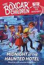 "The Boxcar Children" oben, dann "You solve the mystery!", "Choose a path. Follow the clues. Solve the mystery!", darunter Kinder in einem Hotel.