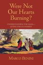 Bucheinband mit dem Titel "Were Not Our Hearts Burning?" von Marco Benini. Darunter ein Gemälde mit drei gehenden Personen.