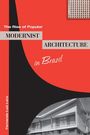 „The Rise of Popular Modernist Architecture in Brazil“. Eine abstrakte Komposition in Rot und Schwarz mit einem Gebäude.