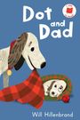 „Dot and Dad“, I Like to Read-Logo. Illustration: Großer Hund legt Decke über kleinen schlafenden Hund.