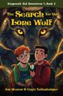 "Kingswell Kid Detectives 🔍 Book 2", "The Search for the Lone Wolf", zwei Kinder mit Taschenlampe vor leuchtenden Wolfaugen.