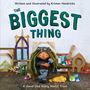 "The Biggest Thing" und "A Good God Story About Trust" auf dem Cover eines Buches mit bunter Holzwerkstatt und Puppe.