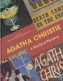 Text: "AGATHA CHRISTIE A World of Mystery". Verschiedene Buchcover und Illustrationen in Vintage-Stil mit einem Totenkopf und Cocktailglas.
