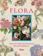 „FLORA“ in großen Buchstaben, darunter „Flowers and Arrangements for Every Season“. Illustration mit bunten Blumendekorationen.