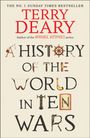 Text: "TERRY DEARY", "A History of the World in Ten Wars". Oben Bestseller-Hinweis. Buchcover mit Kriegsutensilien als Buchstaben.