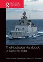 "The Routledge Handbook of Maritime India" oben links ein rotes Logo, darunter ein Kriegsschiff auf offenem Meer.
