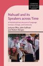 „Nahuatl and its Speakers across Time“, Buchcover mit tanzenden Menschen in traditioneller Kleidung, rosa Hintergrund.
