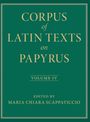 Text: "CORPUS of LATIN TEXTS on PAPYRUS VOLUME IV EDITED BY MARIA CHIARA SCAPPATICCIO". Goldene Schrift auf grünem Hintergrund.