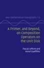 Text: "new mathematical monographs: 53. A Primer, and Beyond, on Composition Operators on the Unit Disk. Pascal Lefèvre and Hervé Queffélec." Dunkelblauer Hintergrund mit wellenförmigen Linien.