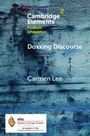 Text: "Cambridge Elements Forensic Linguistics Doxxing Discourse Carmen Lee". Blass blauer Hintergrund mit Wandstruktur.