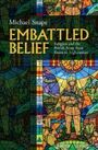 Text: “Michael Snape - Embattled Belief: Religion and the British Army from Korea to Afghanistan.” 
Hintergrund: Buntglasfenster.
