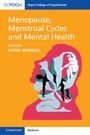 „Menopause, Menstrual Cycles and Mental Health“. Illustration eines Kopfes mit Silhouetten innen, orange Hintergrund.
