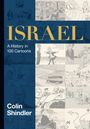 Text: "ISRAEL A History in 100 Cartoons Colin Shindler". Eine Collage aus verschiedenen Cartoons.