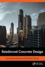 Text: "Reinforced Concrete Design" von Somnath und Kushal Ghosh. Skyline einer Stadt mit Wolkenkratzern vor blauem Himmel.