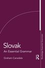 Buchcover: "Slovak: An Essential Grammar" von Graham Cansdale. Dunkelvioletter Hintergrund mit weißem Text.