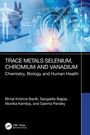 Covertext: "TRACE METALS SELENIUM, CHROMIUM AND VANADIUM". Forscher in Laborumgebung mit Reagenzglas und Illustrationen.