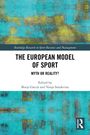 Zu sehen ist ein Cover: "The European Model of Sport: Myth or Reality?", herausgegeben von Borja García und Vanja Smokvina. Eine abstrakte Kunst bildet den Hintergrund in Türkis und Gelb.