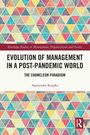 "EVOLUTION OF MANAGEMENT IN A POST-PANDEMIC WORLD" steht in Schwarz. Bunte Dreiecke und Routledge-Logo.