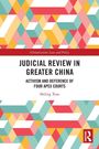 "Judicial Review in Greater China," ein Buch von Shiling Xiao. Bunte geometrische Muster als Hintergrund. Routledge-Logo.