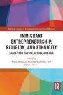 Titel: "IMMIGRANT ENTREPRENEURSHIP, RELIGION, AND ETHNICITY". Bunte abstrakte Formen und Routledge-Logo unten rechts.