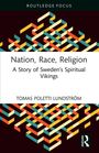 "Nation, Race, Religion: A Story of Sweden’s Spiritual Vikings." Buntes geometrisches Muster, grün-weißer Text.