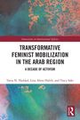 Rotes Textfeld: Innovations in International Affairs. Titel: TRANSFORMATIVE FEMINIST MOBILIZATION IN THE ARAB REGION. Bunte Hintergrundgrafik.