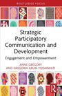Der Text beschreibt "Strategic Participatory Communication and Development." Oben und unten sind bunte Kopf-Silhouetten.